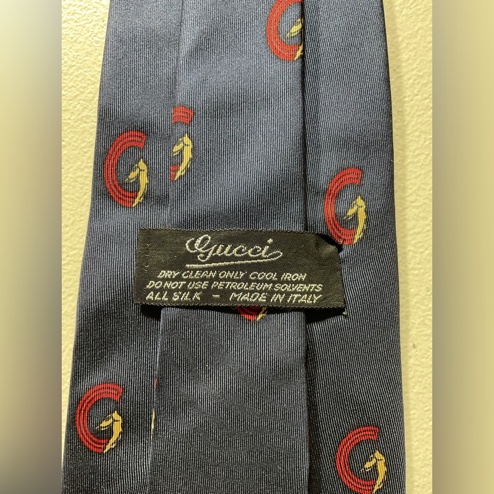 Gucci Navy Blue Tie with Red and Gold Accents - Picture 5 of 5